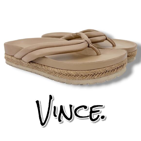 Vince Shoes - Vince Tan Leather Thong Espadrille Sandals Padded Casual Resort Womens Size 8